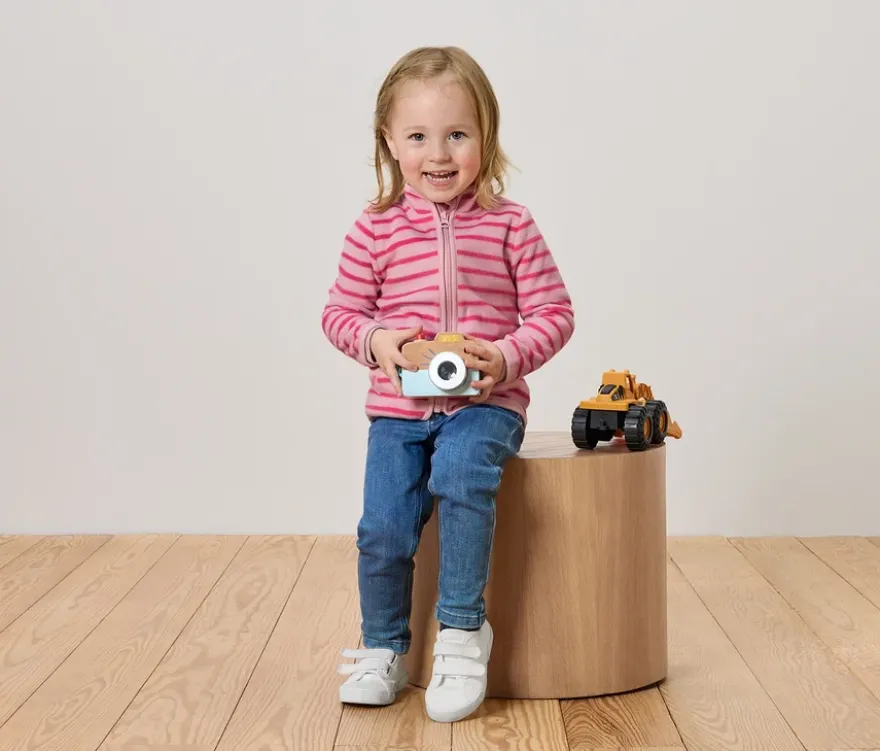 Kinder-Fleecejacke, rosa gestreift