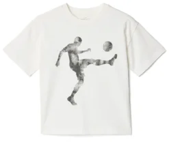 Kinder-Heavy-T-Shirt mit überschnittenen Schultern, weiß mit Fußballer