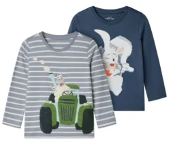 2 Kinder-Langarmshirts mit Applikation, Hase