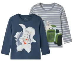 2 Kinder-Langarmshirts mit Applikation, Hase