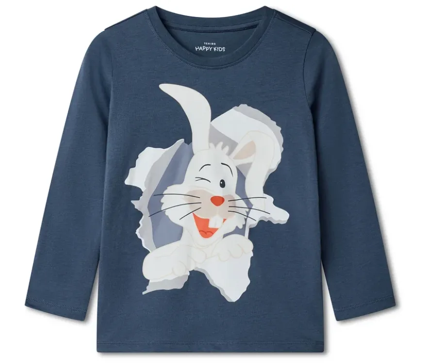 2 Kinder-Langarmshirts mit Applikation, Hase