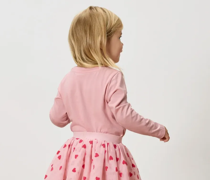 2 Kinder-Langarmshirts mit Applikation, rosa und mint