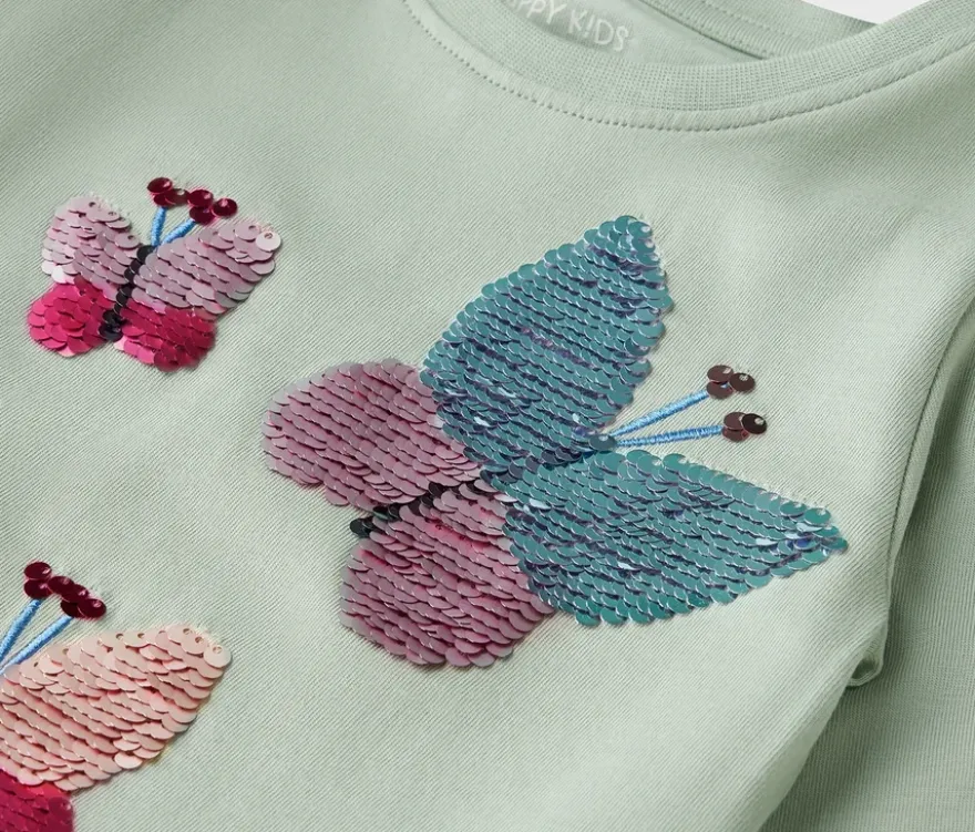 2 Kinder-Langarmshirts mit Applikation, rosa und mint