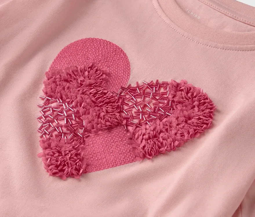 2 Kinder-Langarmshirts mit Applikation, rosa und mint