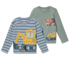 2 Kinder-Langarmshirts mit Applikation, blau und mint