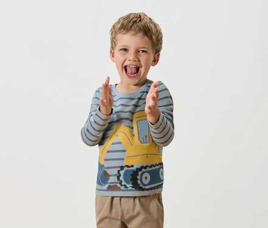 2 Kinder-Langarmshirts mit Applikation, blau und mint