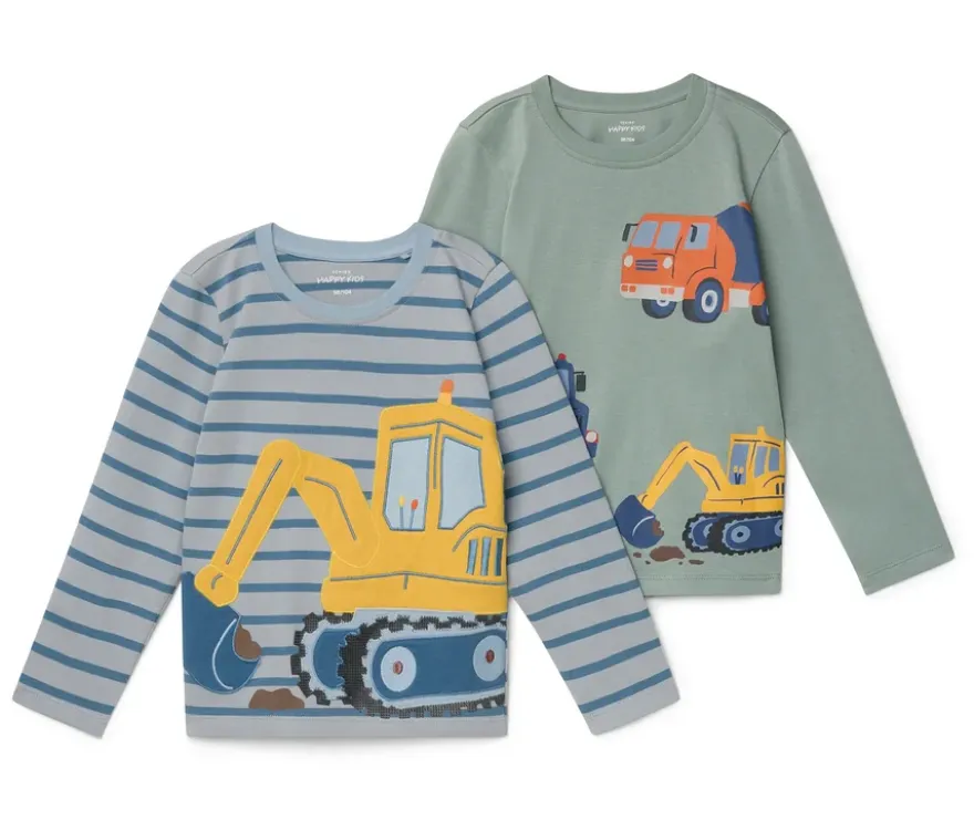 2 Kinder-Langarmshirts mit Applikation, blau und mint