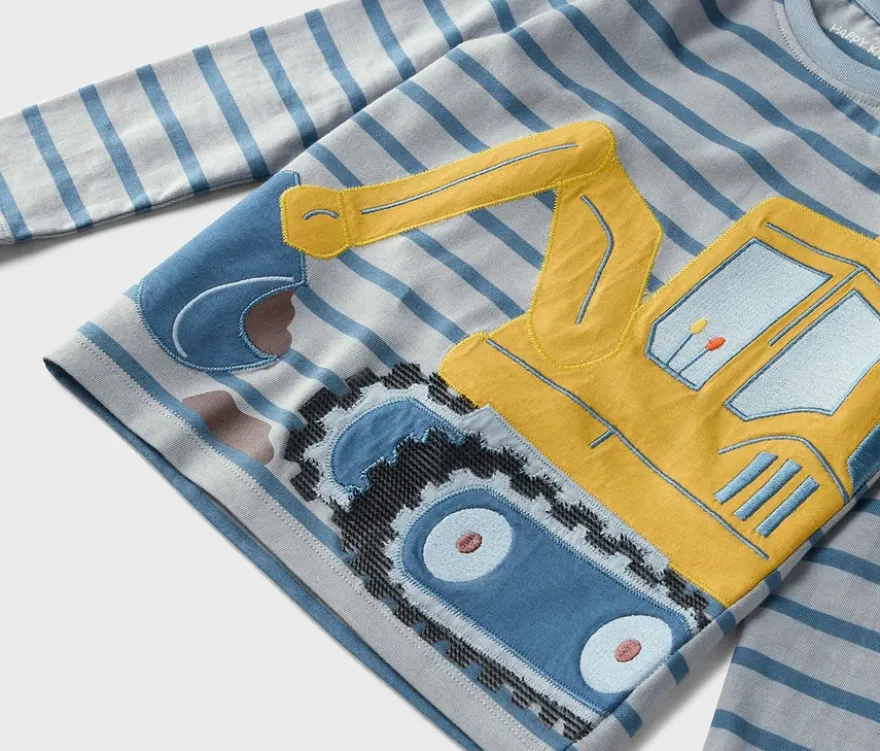 2 Kinder-Langarmshirts mit Applikation, blau und mint