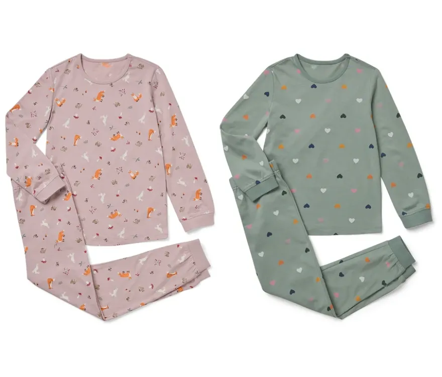 2 Kinder-Pyjama-Sets, mauve/grün