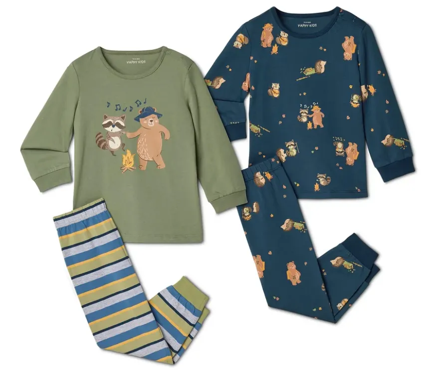 2 Kinder-Pyjamas, Waldtiere