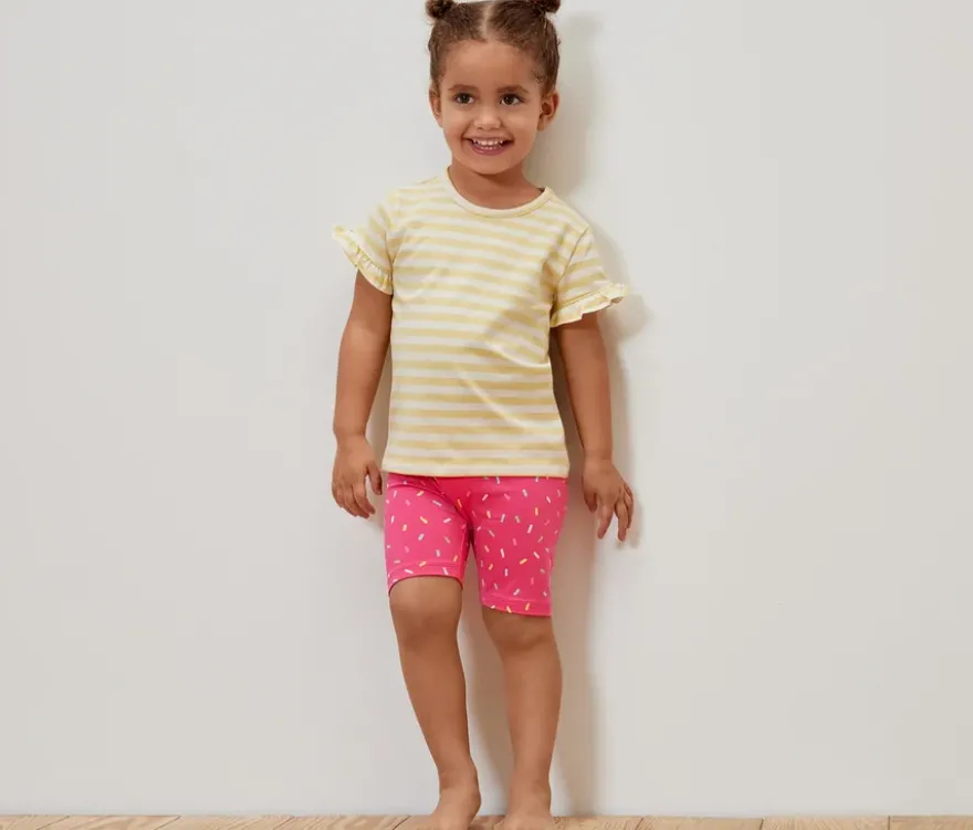 2 Kinder-Radler-Leggings, pink und gelb