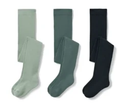 3 Kinder-Strumpfhosen, hellgrün, dunkelgrün, blau