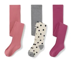 3 Kinder-Strumpfhosen, rosa, grau, beere