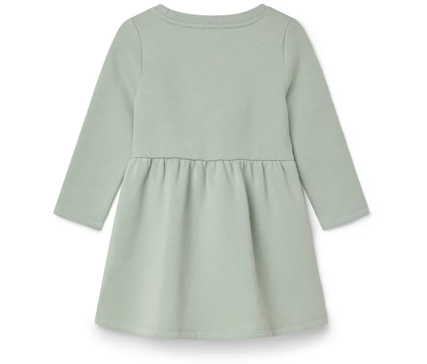 Kinder-Sweatkleid, graugrün mit Schmetterlings-Applikation