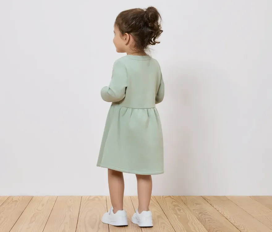 Kinder-Sweatkleid, graugrün mit Schmetterlings-Applikation
