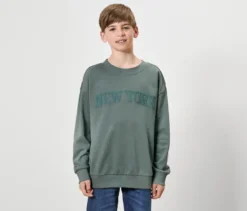 Kinder-Sweatshirt mit Frottee-Schriftzug