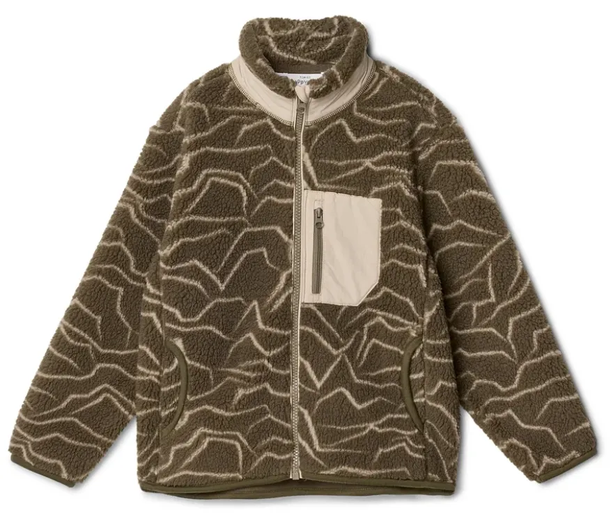 Kinder-Teddyfleecejacke, olivgrün