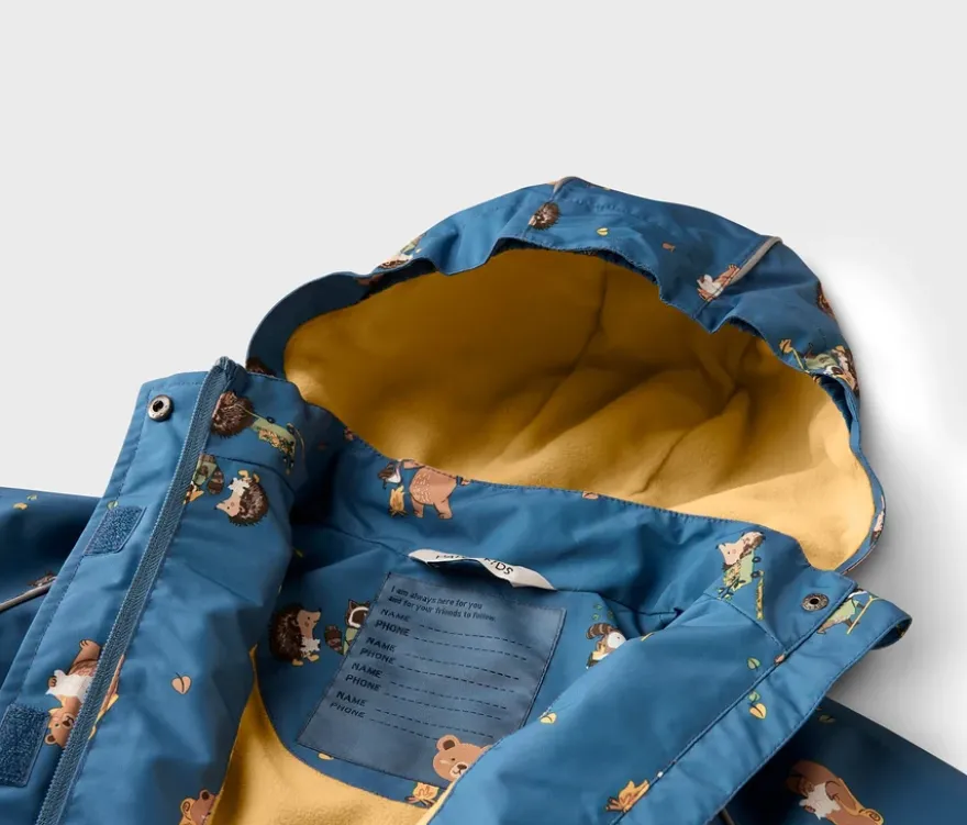 Kinder-Thermo-Regenjacke mit Fleecefutter, Waldtiere