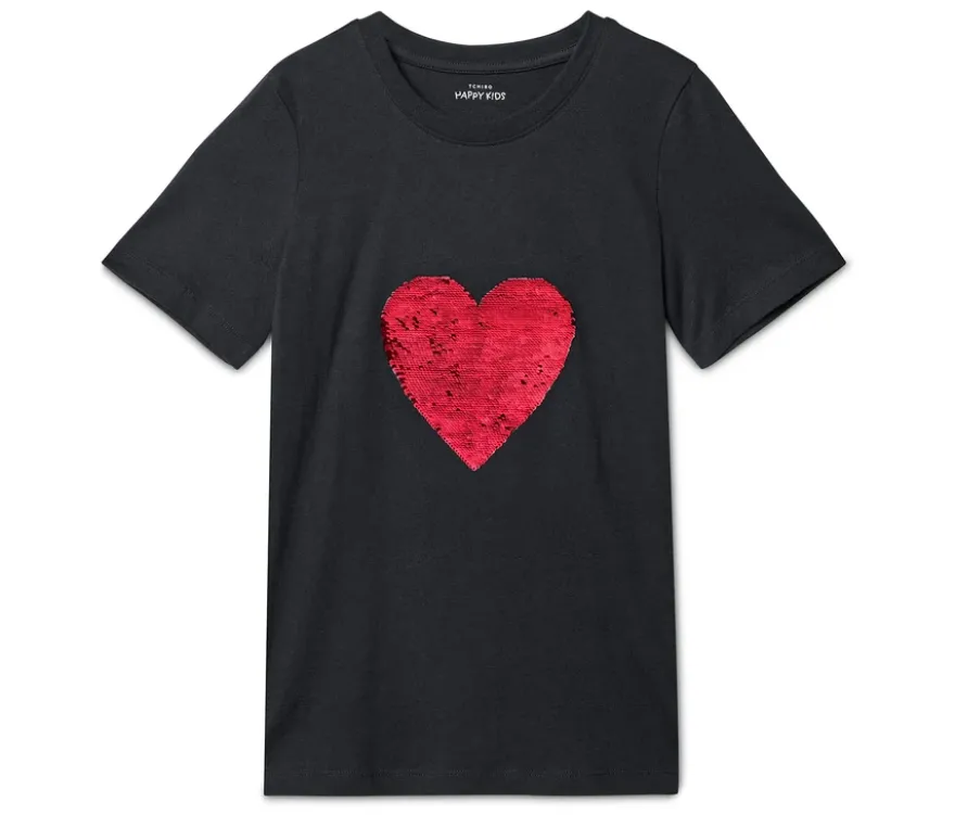 Kinder-T-Shirt mit Wendepailletten, Herz im Fußballdesign