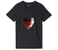 Kinder-T-Shirt mit Wendepailletten, Herz im Fußballdesign