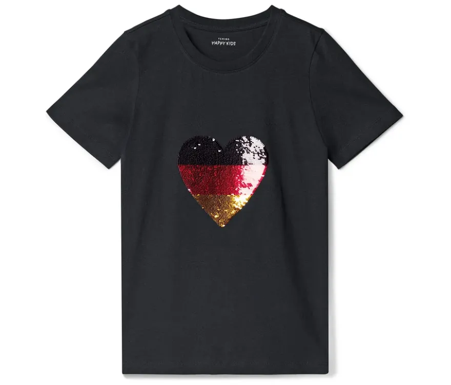 Kinder-T-Shirt mit Wendepailletten, Herz im Fußballdesign