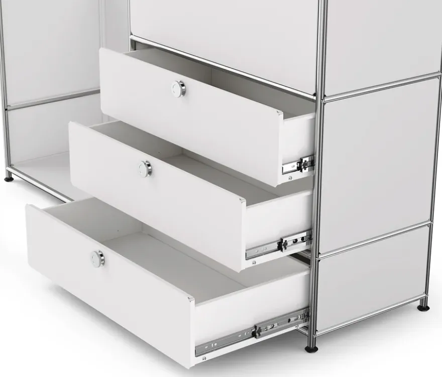 Kommode Metall »CN3« mit Holzplatte, 1 Kleiderstange, 1 Klappenfach und 3 Schubladen, weiß