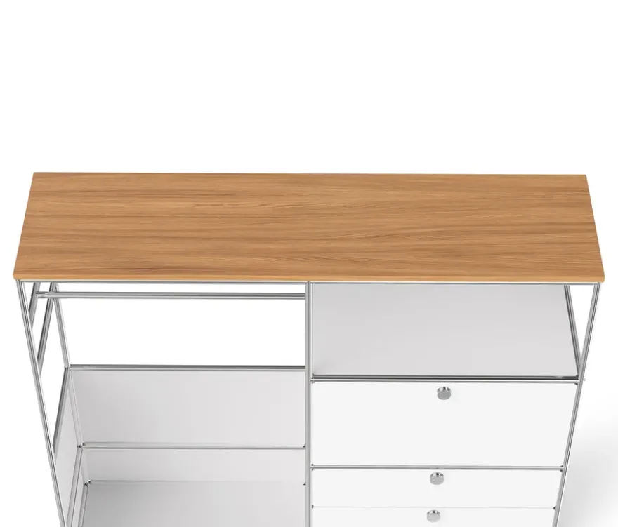 Kommode Metall »CN3« mit Holzplatte, 1 Kleiderstange, 1 Klappenfach und 3 Schubladen, weiß
