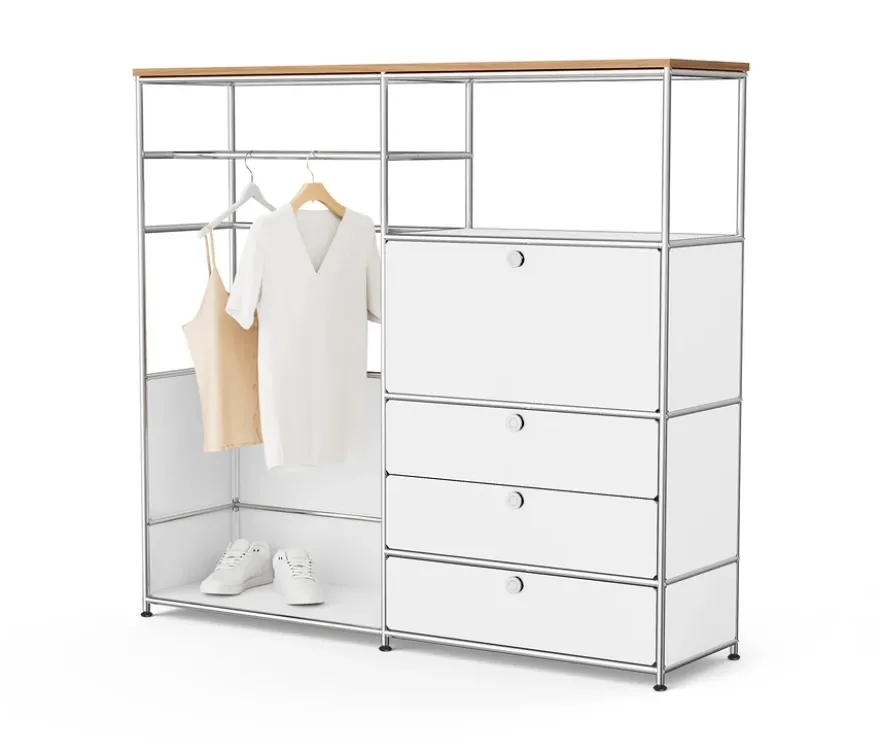 Kommode Metall »CN3« mit Holzplatte, 1 Kleiderstange, 1 Klappenfach und 3 Schubladen, weiß