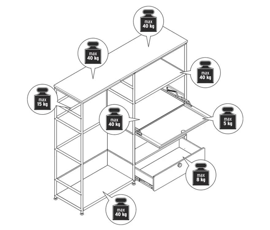 Kommode Metall »CN3« mit Holzplatte, 1 Kleiderstange, 1 Klappenfach und 3 Schubladen, weiß