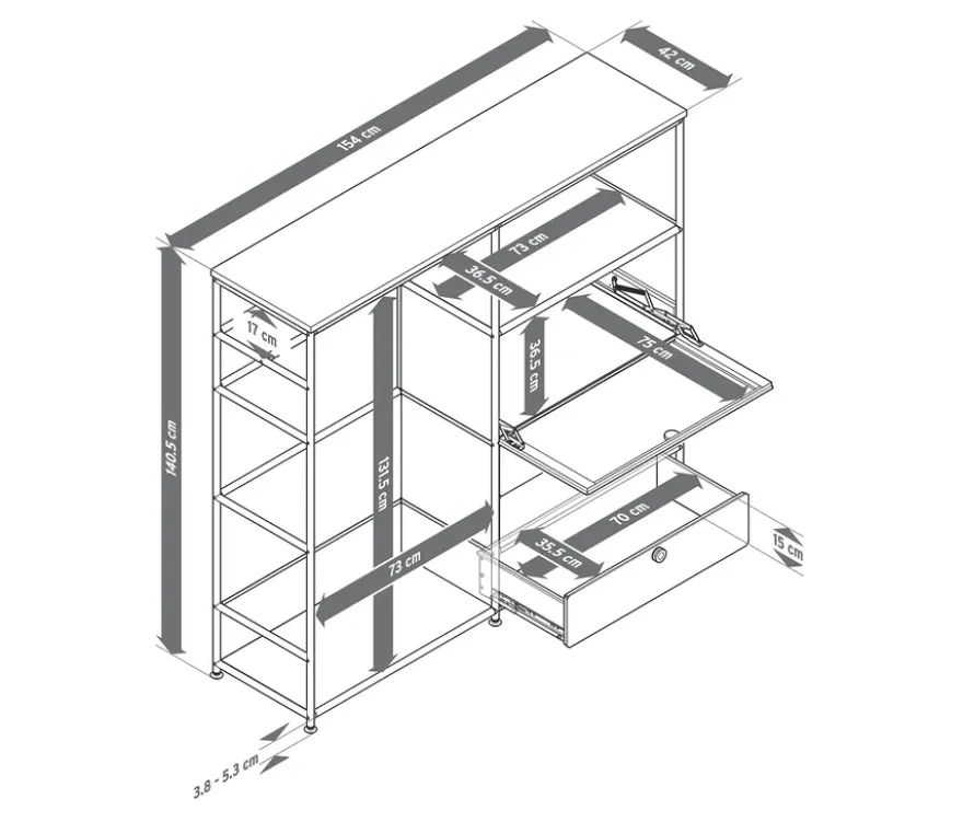 Kommode Metall »CN3« mit Holzplatte, 1 Kleiderstange, 1 Klappenfach und 3 Schubladen, weiß