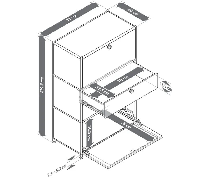 Kommode Metall »CN3« mit 2 Klappenfächern und 2 Schubladen, taupe