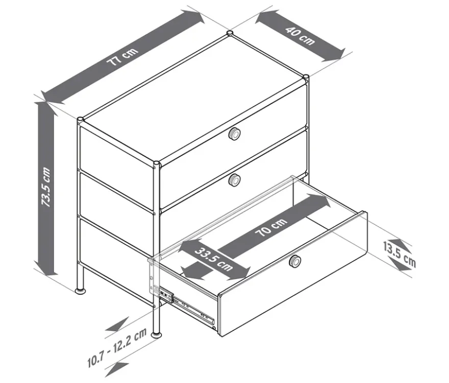 Kommode Metall »CN3« mit 3 Schubladen, grau