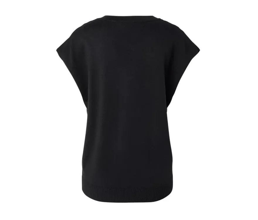 Kurzärmliger Feinstrickpullover, schwarz