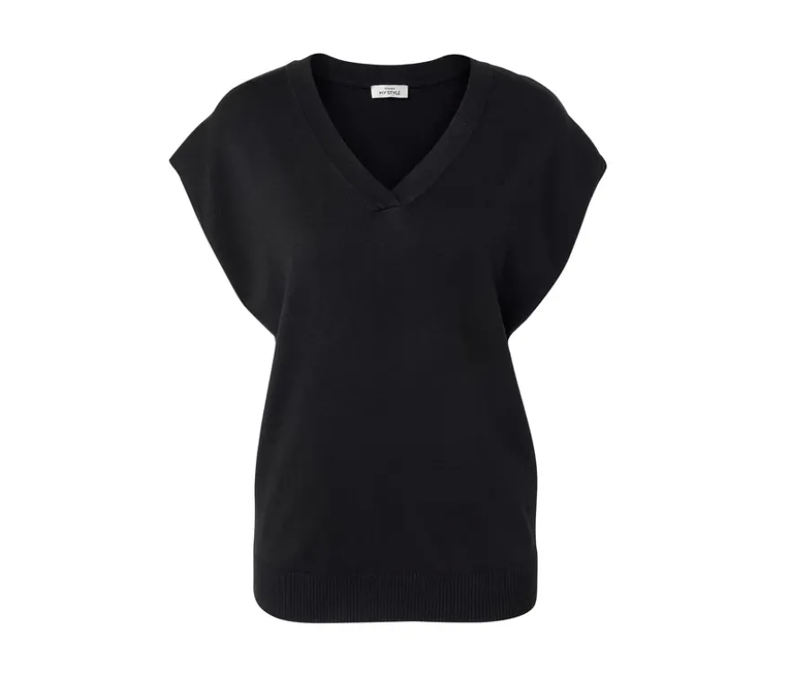 Kurzärmliger Feinstrickpullover, schwarz
