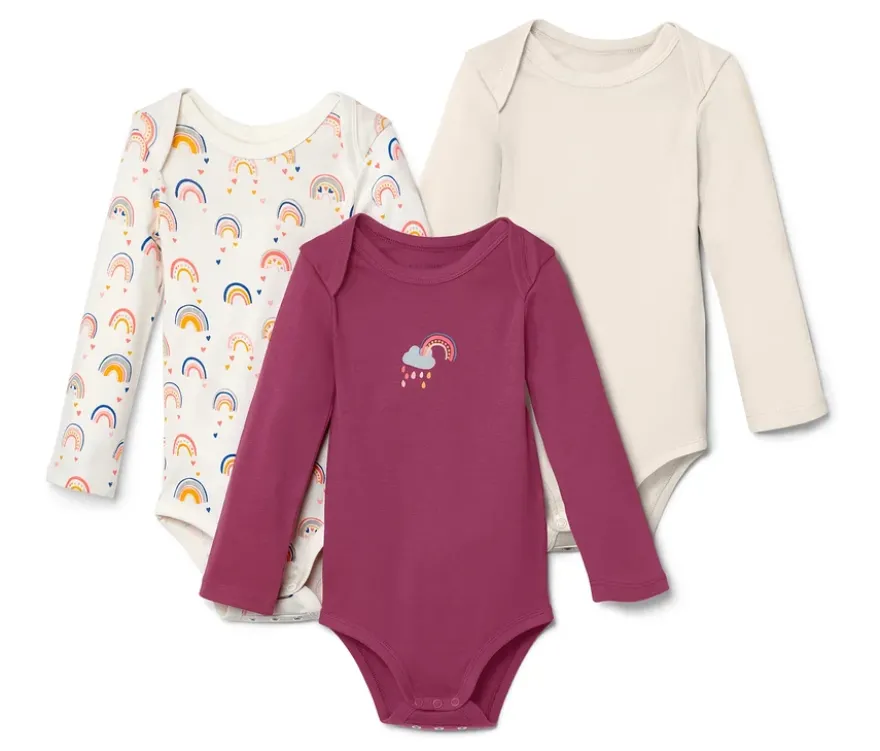 3 Langarmbodys, Regenbogen