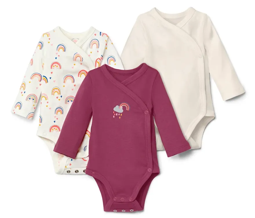 3 Langarmbodys, Regenbogen