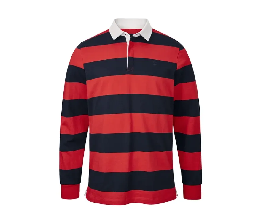 Langarm-Poloshirt, Navyfarben-rot gestreift