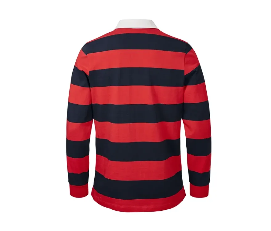 Langarm-Poloshirt, Navyfarben-rot gestreift