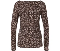 Langarmshirt, beige mit braun-schwarzem Leo-Alloverprint
