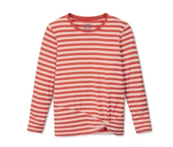 Langarmshirt mit Knotendetail, orange-weiß gestreift