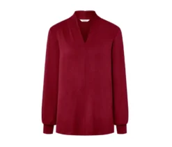 Langarmshirt mit V-Ausschnitt, bordeauxrot