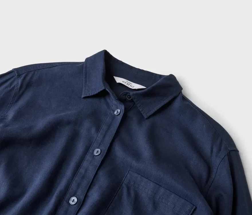 Lange Leinenbluse, dunkelblau