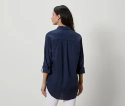 Lange Leinenbluse, dunkelblau