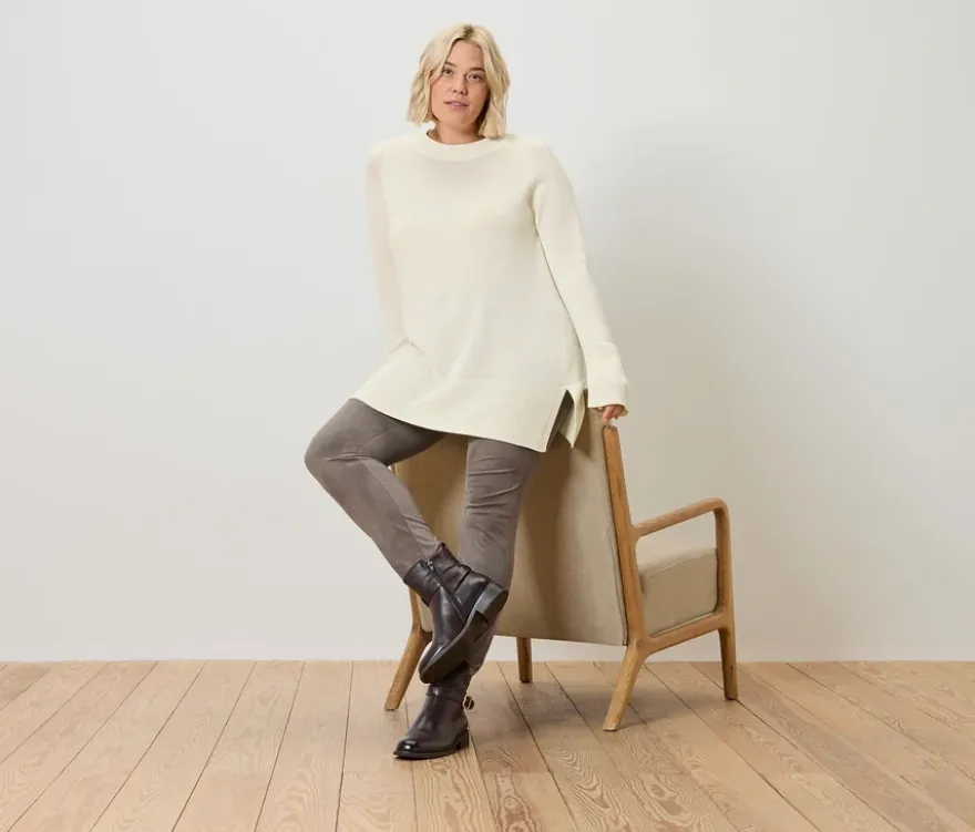 Langer Strickpullover, creme