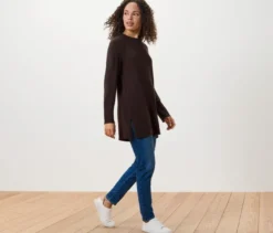 Langer Strickpullover, dunkelbraun