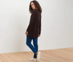 Langer Strickpullover, dunkelbraun