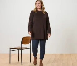 Langer Strickpullover, dunkelbraun