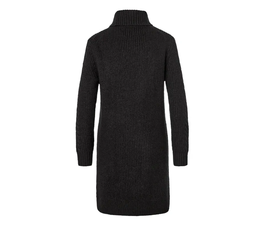 Langer Strickpullover mit Zopfmuster, schwarz