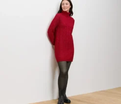 Langer Strickpullover mit Zopfmuster, rot
