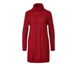 Langer Strickpullover mit Zopfmuster, rot